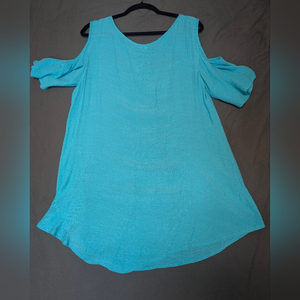 Blue Crochet & Cold Shoulder Blouse Size Medium - Picture 2 of 8